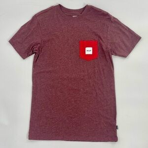 Huf Men's Heather Two Toned Red Box Logo Pocket Tee Shirt Skater Small